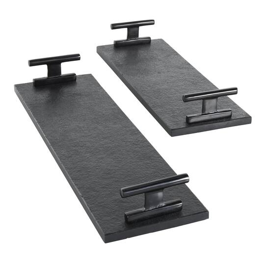 Black Marble Slim Textured Living Room Décor Tray with Rod Handles, 2ct.
